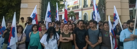 Mitglieder der kommunistischen Gewerkschaftsfront PAME am 15. Juli in Thessaloniki. Foto: PAME